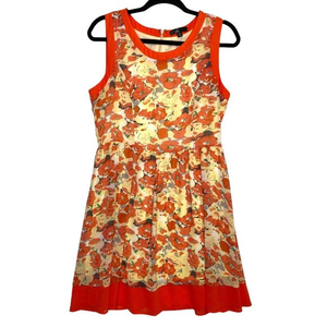 Women's C Luce Sheath Dress Floral Red Orange Lined Baby Shower Wedding Large